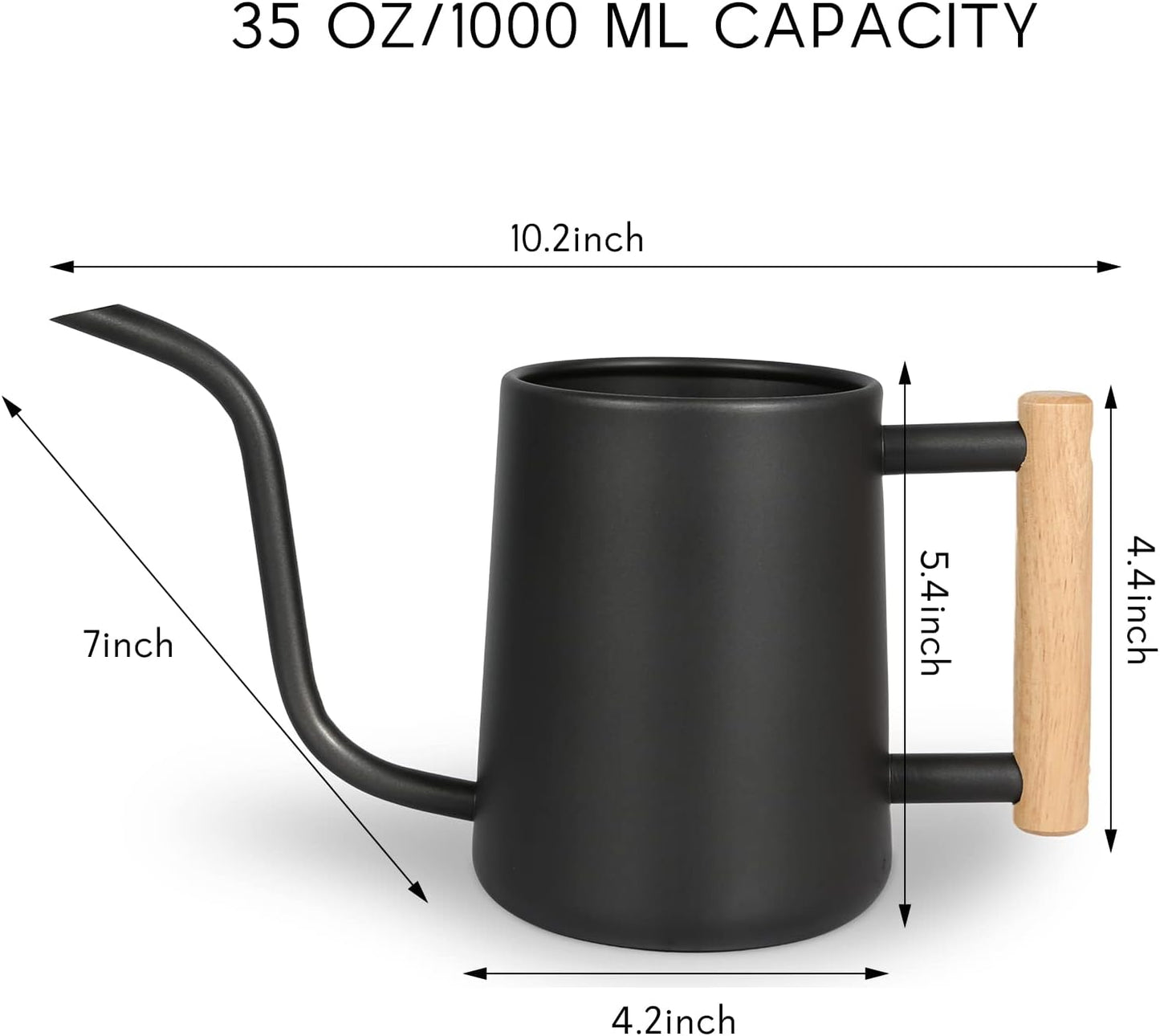 Skiennix Watering Can - 35 Oz Stainless Steel Pot with Long Spout for Indoor & Outdoor Plants | Black