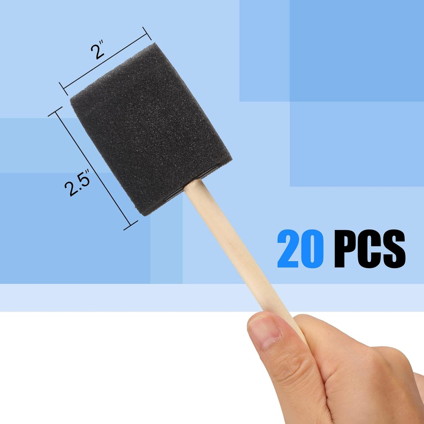Skiennix Foam Paint Brushes - 20 Pcs 2 Inch Wood Handle Sponge Brushes for DIY Crafts & Staining