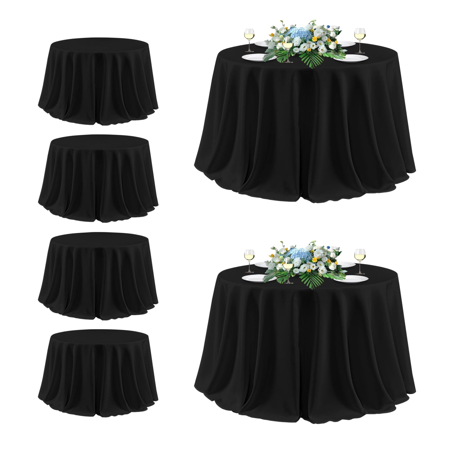 sancua Black Round Tablecloth 132 Inch Diameter, 6 Pack - Circle Polyester Fabric Table Cloth for Wedding Party Reception Banquet Birthday, Washable Formal Table Cover (Fit 54-96 Inch Tables)