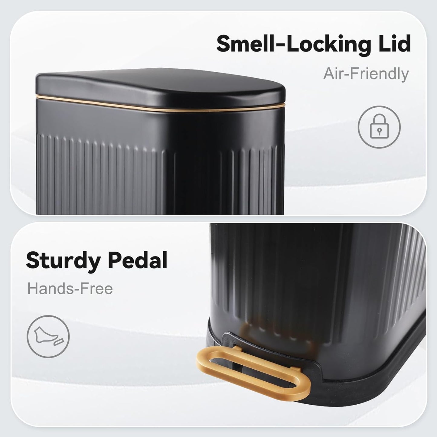 SYNCVIBE Slim Bathroom Trash Can - Stainless Steel Soft Close Step Bin | Removable Inner Bucket, Matt Black, 3.5 Gallons