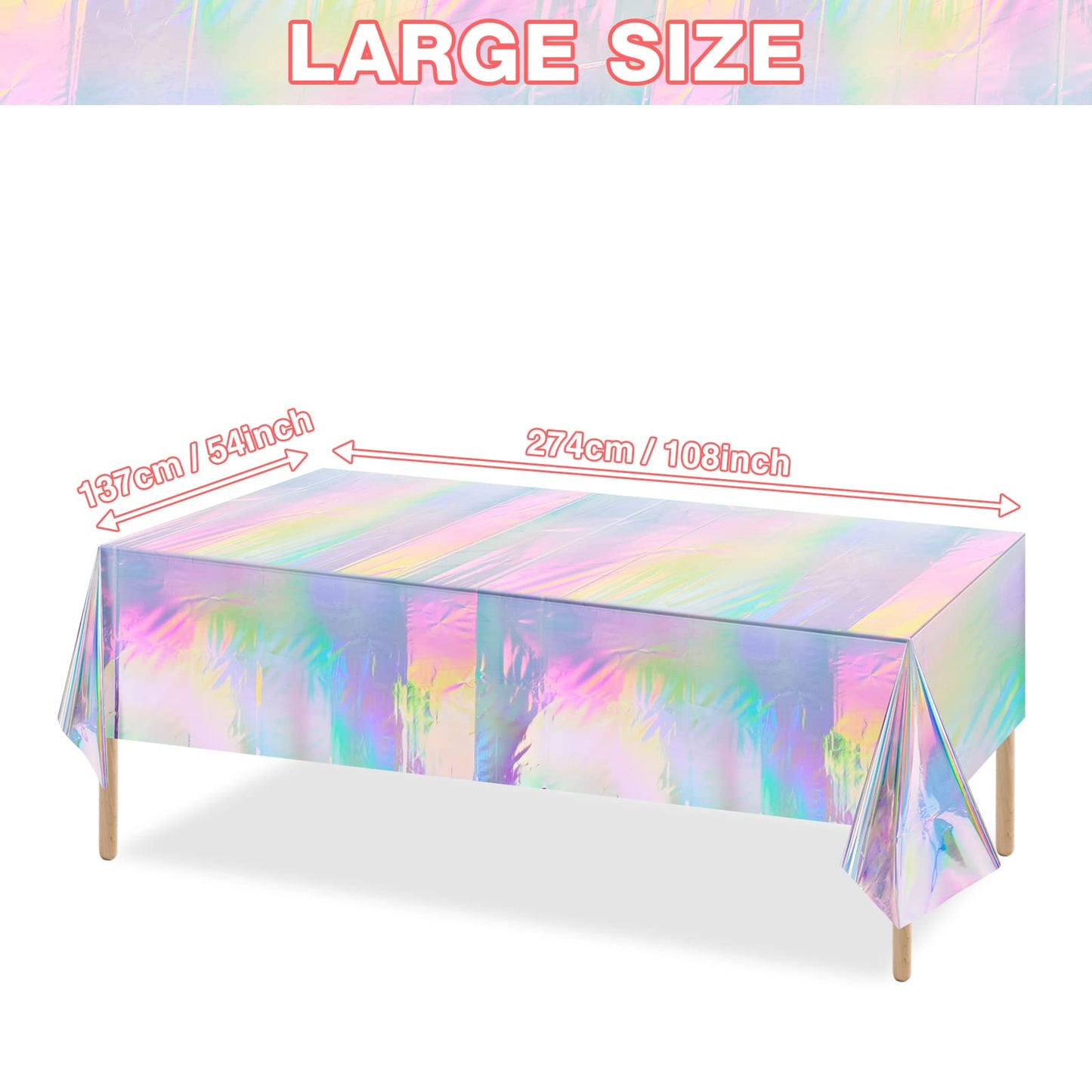 FunnyPars 4 Pack Iridescent Plastic Tablecloths, Shiny Disposable Laser Rectangle Table Covers, Holographic Foil Tablecloth Iridescent Birthday Party Supplies Decorations