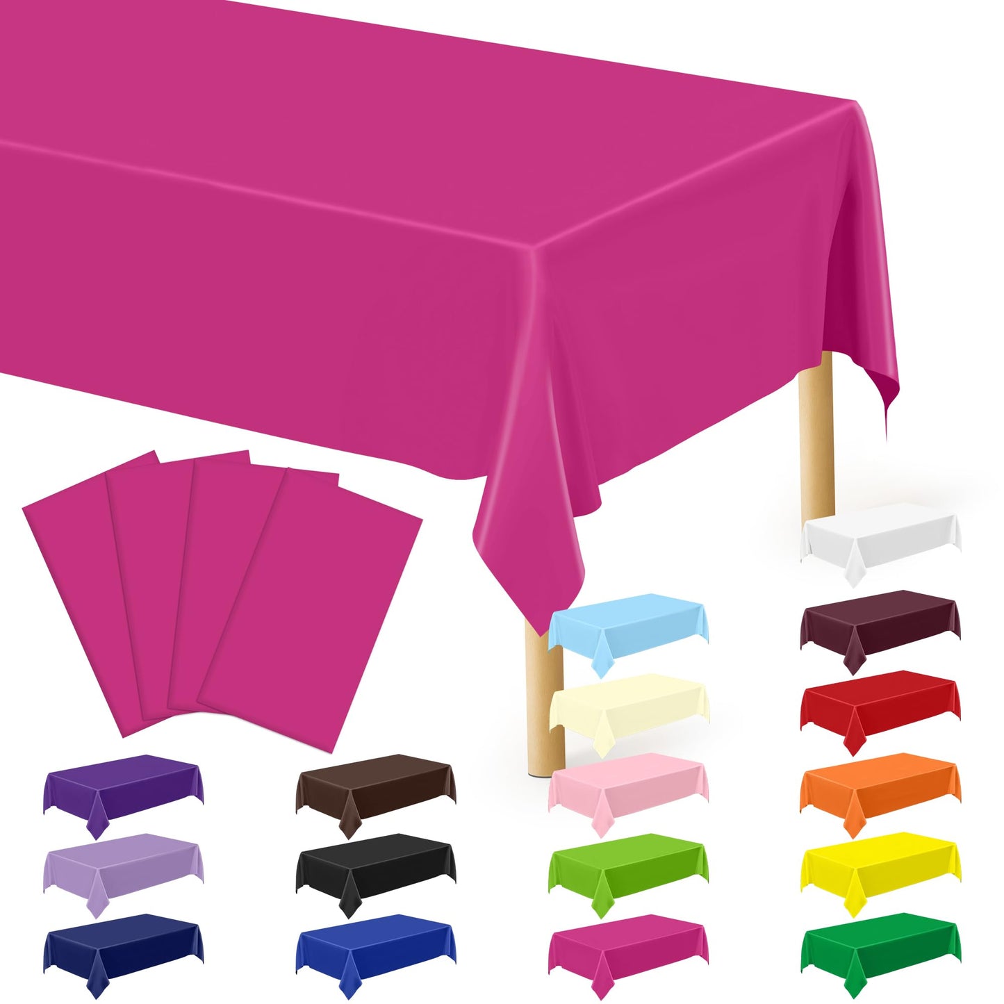 QZYL 2 Pack Picnic Table Cover, 108 x 54 Inches Hot Pink Tablecloth, Rectangle Plastic Tablecloth Disposable Table Cloth Party Tablecover, Decorative Party Supplies Decorations for Outdoor Indoor
