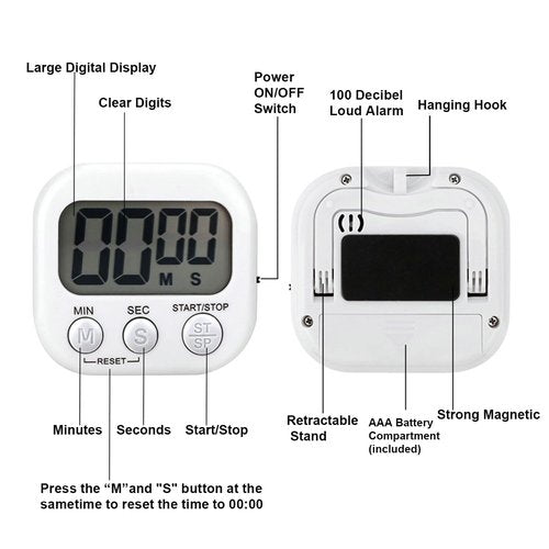 6-Pack Digital Kitchen Timer, 99-Min 59-Sec Countdown & Stopwatch, Loud 100dB Alarm, Strong Magnet, Power-Saving On/Off Switch, Time Memory, Classic Colors, Multiple Placements, Batteries Included