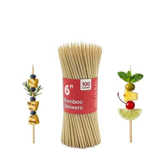 GUSTO [6 Inch - 100 Count] Bamboo Skewers for Shish Kabob, Grilling, Fruits, Appetizers, and Cocktails (Formerly Comfy Package)
