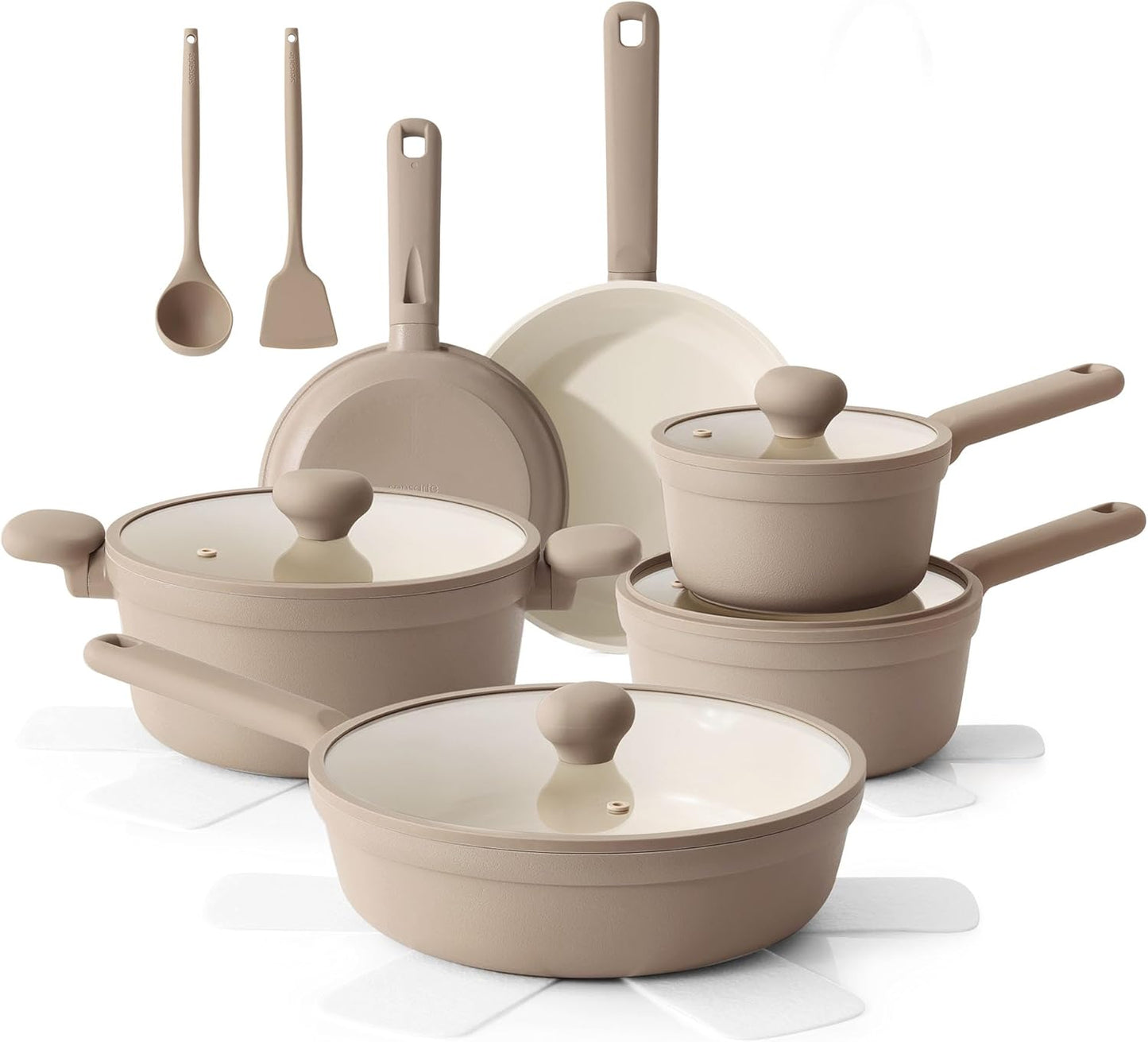SENSARTE Ceramic Nonstick Cookware Set - 17-Piece Induction Kitchen Set | Healthy & Nontoxic, Taupe