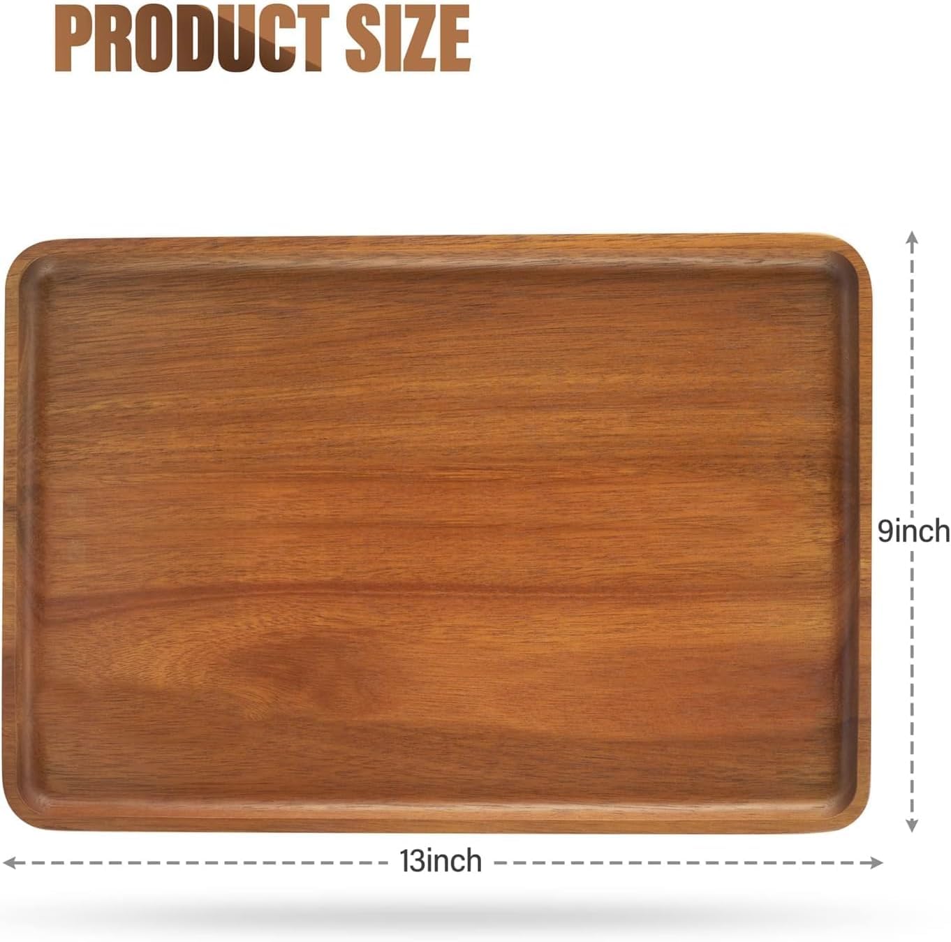 Charmlife 1 pcs 13"x 9" Solid Acacia Wood Serving Tray Rectangular Wooden Serving Platter Natural Wooden Board for Bar Coffee Party