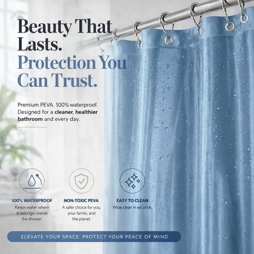 EHZNZIE Shower Curtain Liner - Waterproof Stone Blue PEVA with 3 Weighted Magnets | 72x72 Inches, No Chemical Smell