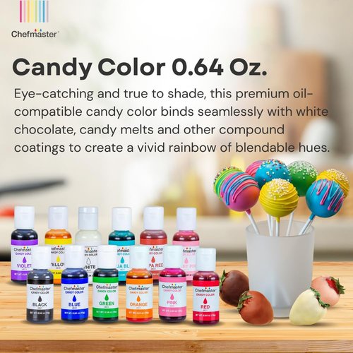 Chefmaster Yellow Candy Color | True-Tone Shades | Oil-Based | Professional-Grade Dye | Chocolate, Strawberries, Cake Pops | Decorating | Easy-to-Use | Manufactured in the USA | 0.64 oz