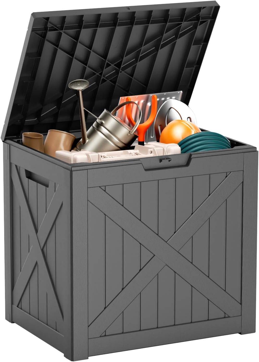 Regine Switzerland 32 Gallon Outdoor Deck Box - Lockable Waterproof Storage for Garden Tools & Cushions | Black