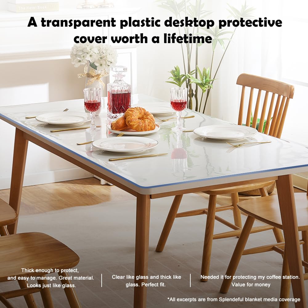 SPLENDEFUL PVC Clear Table Protector - Multisize Thick Transparent Plastic Desk Cover, Rectangular Night Stand, Office & Computer Desk, Sofa Child Table, Small Desk Protector 12x24 in.