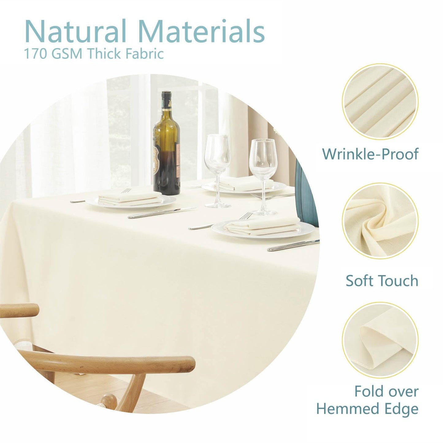 Veblandy Rectangle Tablecloth 52x70 inch Linen Textured Waterproof Table Cloth Stain and Wrinkle Resistant Washable, Decorative Fabric Table Cover for Outdoor and Indoor Use, Ivory