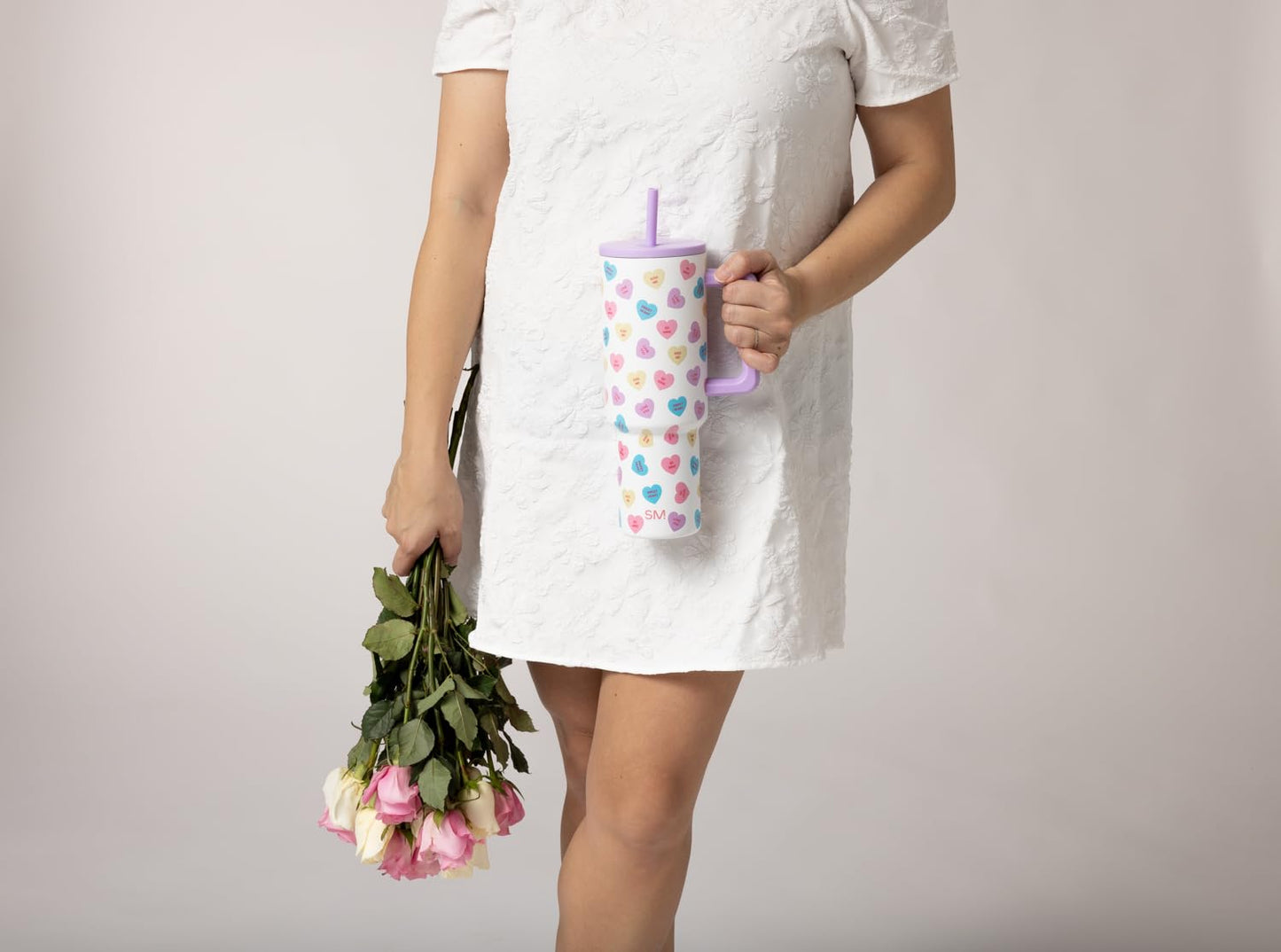 Simple Modern Valentine's Day 40 oz Tumbler with Handle and Straw Lid | Gifts for Her | Insulated Reusable Stainless Steel Water Bottle Travel Mug Cupholder Use | Trek Collection | Word Hearts