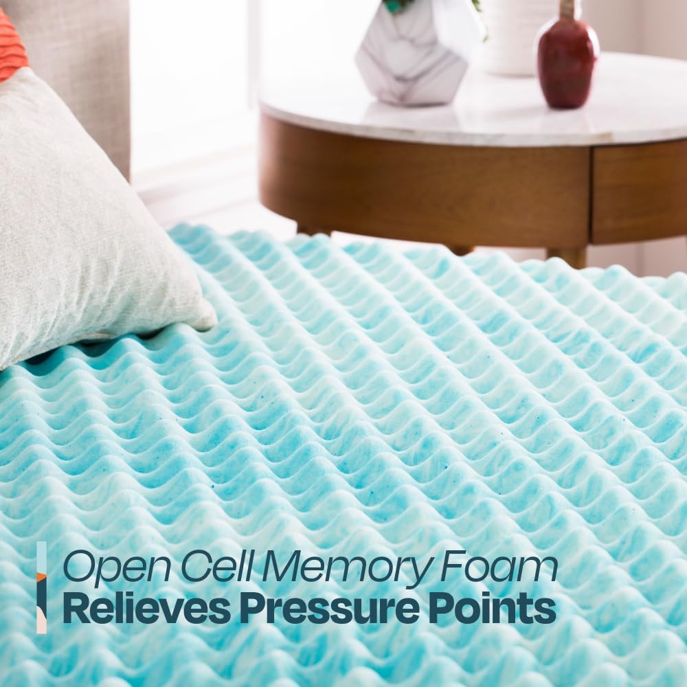 Linenspa Gel Memory Foam Mattress Topper - Reversible Egg Crate Design for Comfort - California King Size
