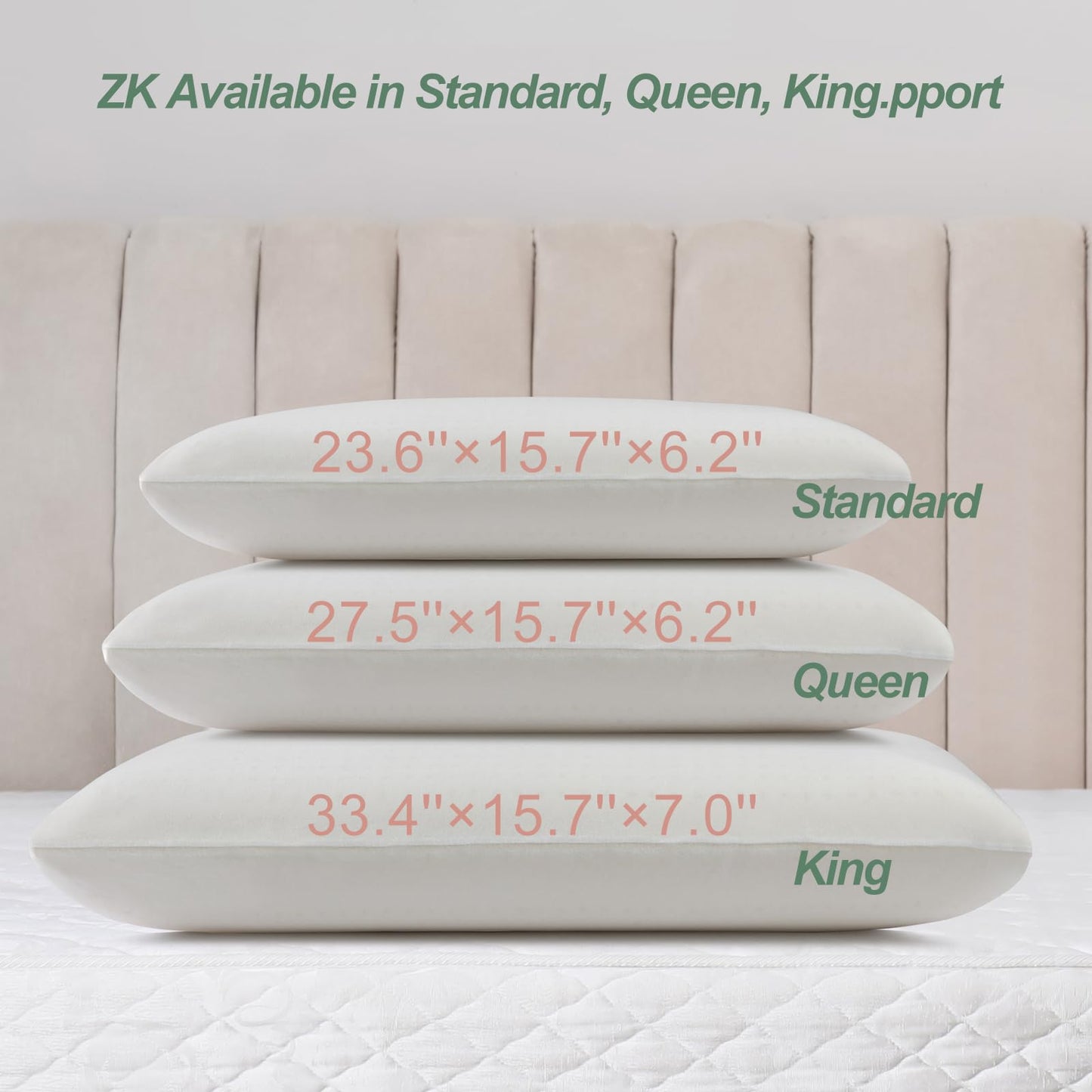 ZKSIAMT Latex Pillow, 100% Natural Talalay Latex Pillow with Removable Breathable Cotton Cover, Luxurious Queen Size Soft Bed Pillow for Side Back and Stomach Sleepers, Help Release Neck Pressure
