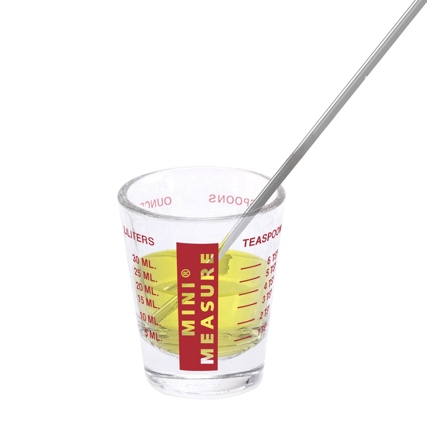 Kolder Mini Measure Heavy Glass, 20-Incremental Measurements Multi-Purpose Liquid and Dry Measuring Shot Glass, Red