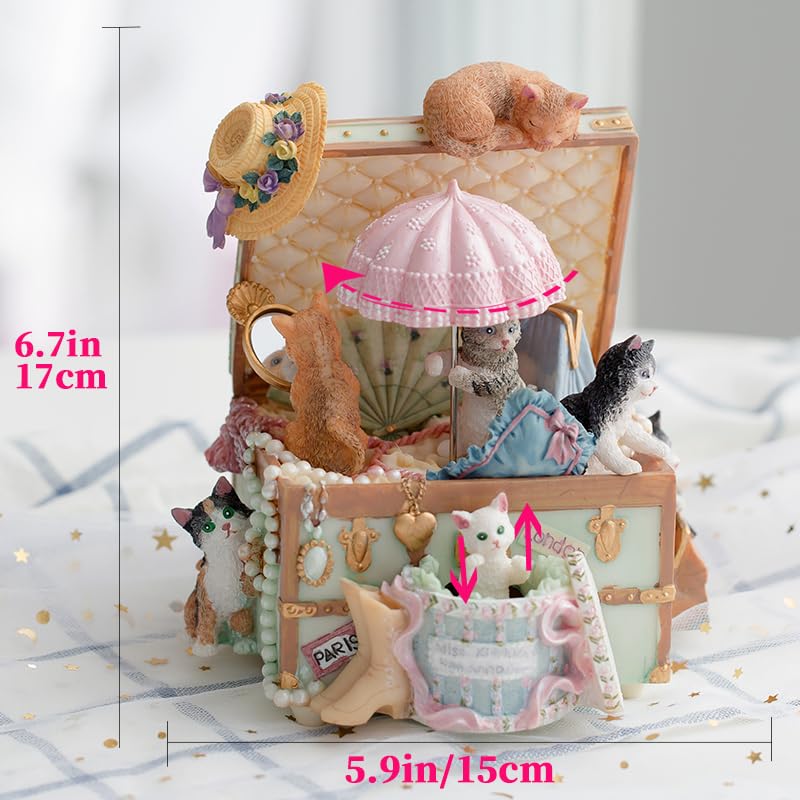 Memory Cat Music Box Gift for Women Girls - 18-Note Handcrafted Resin