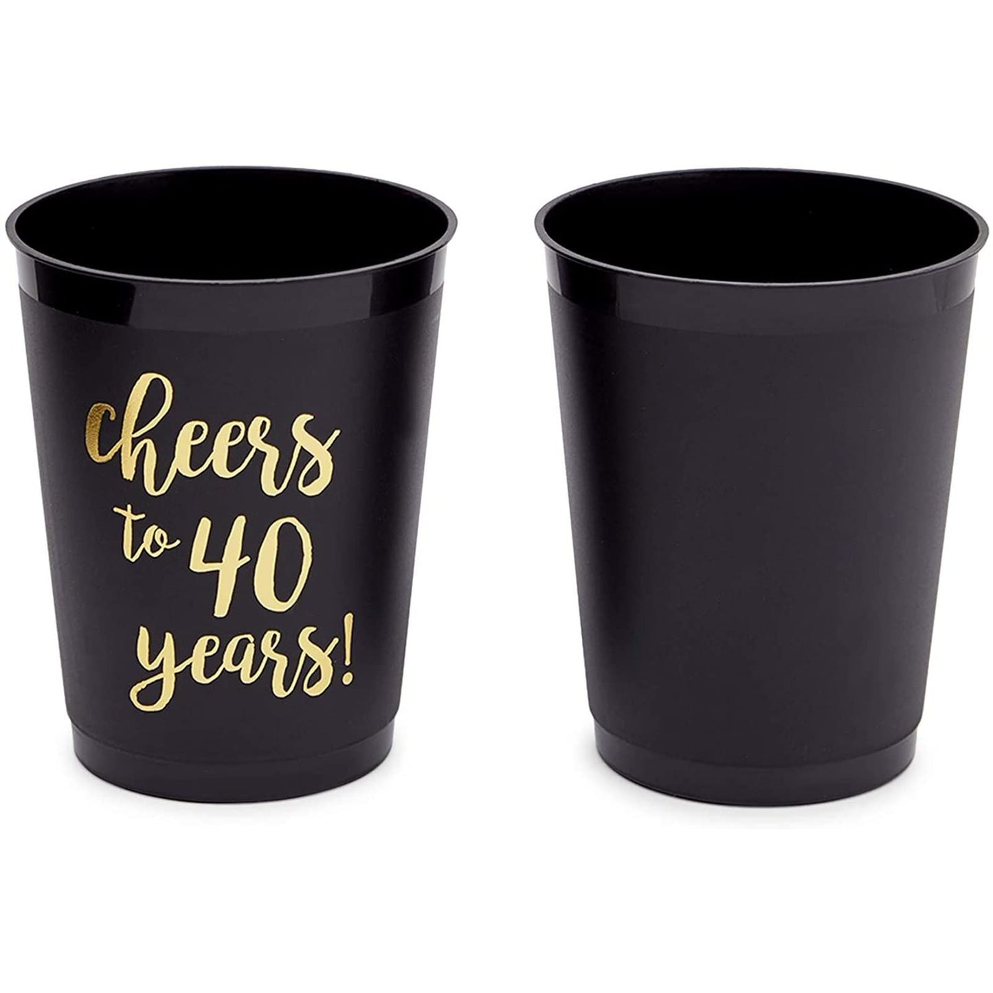 Sparkle and Bash 16 Pack Cheers to 40 Years Plastic Party Cups - 40th Birthday Decorations for Men and Women, Anniversaries (Black Plastic Cups, 16 Oz)