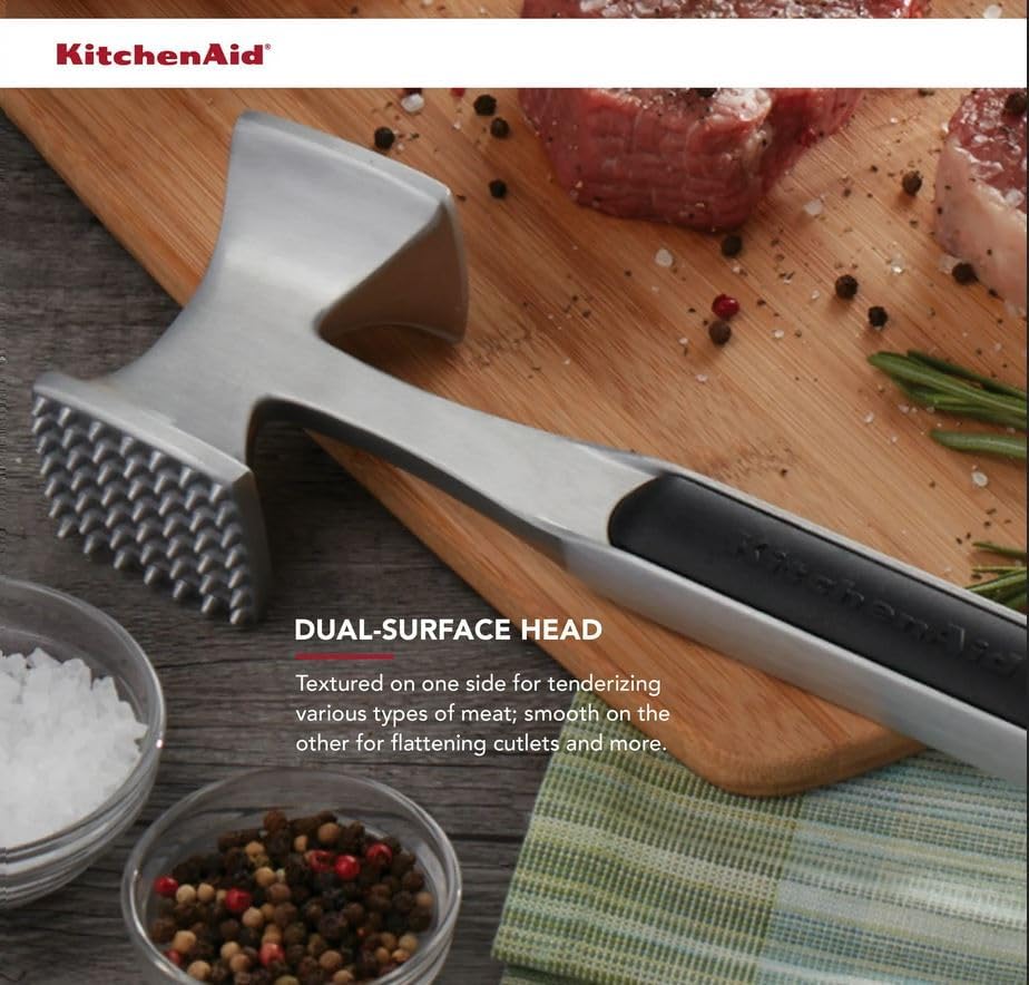 KitchenAid Gourmet Meat Tenderizer - Multi-Sided Design for Pounding Meats & Shellfish | Easy Storage, Black