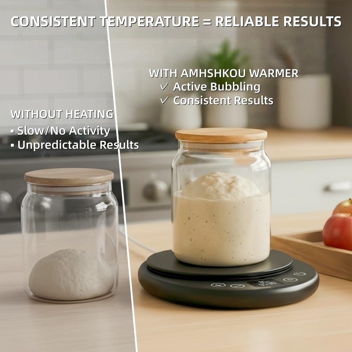 amhshkou Sourdough Starter Warmer - Professional 1°F Precision, 24H Auto Shutdown Timer, Delayed Start, 4.9" Surface for Perfect Fermentation (Black)