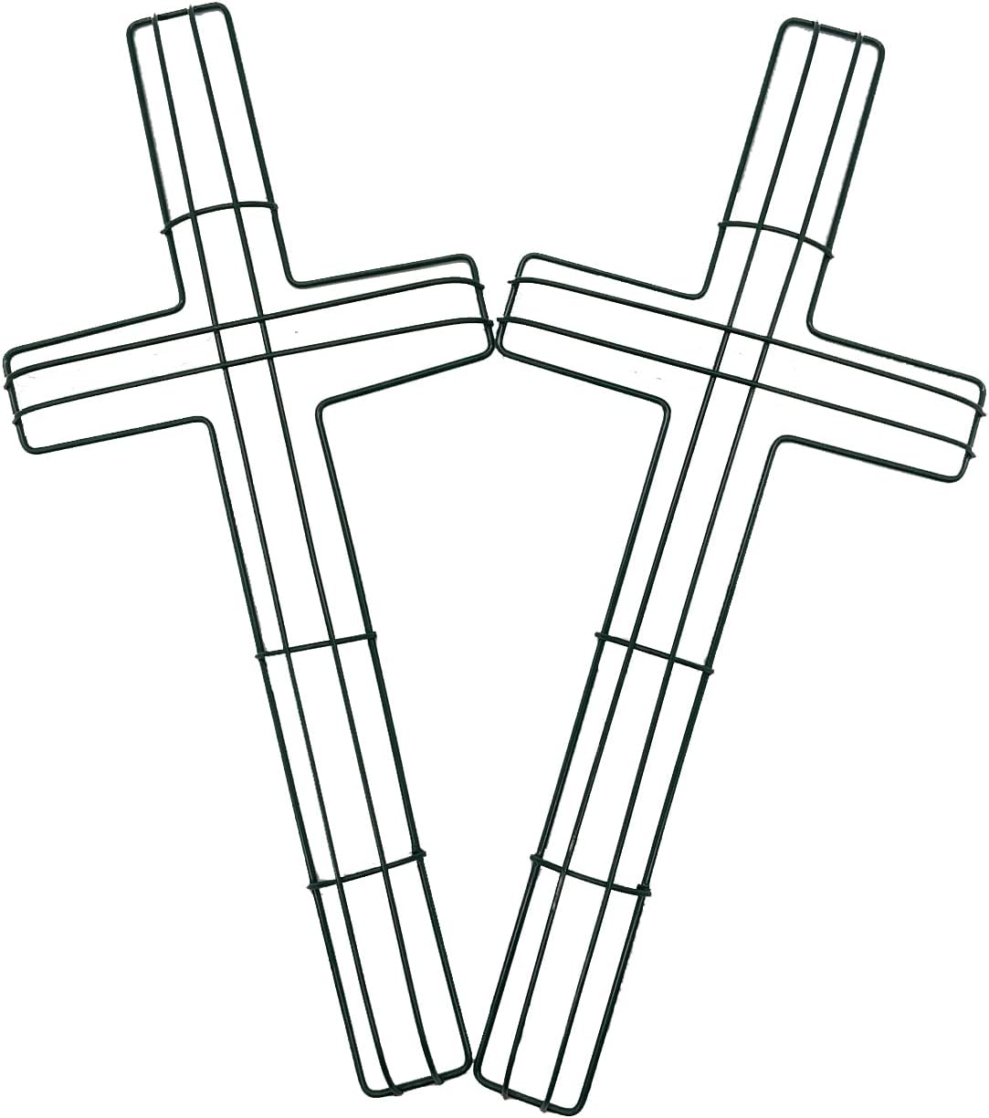 SOHAIL Cross Shaped Metal Wire Wreath Frame - 16 Inch Green for Easter & Christmas Decor (2PCS)