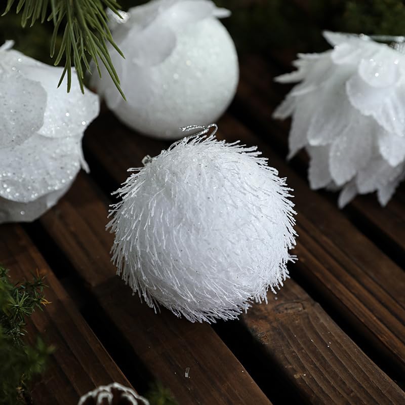 Christmas Tree Ornaments 5-Pack White Glitter Foam Balls for Xmas