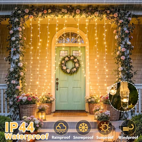 Warm White 600 LED Curtain String Lights 9.5ft x 19.6ft for Bedroom & Events
