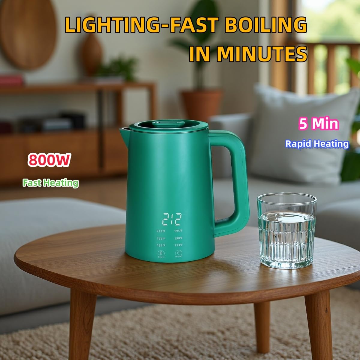 650ml Small Electric Kettle with 6 Temperature Control,800W Dual Voltage 110-240V Fast Heat Hot Water Boiler,304 Stainless Steel Portable Travel Electric Kettle Small,12H Keep Warm (Green)