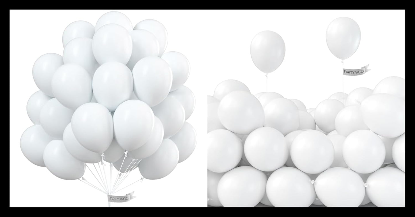 PartyWoo White Balloons - 100 Pcs 12 Inch & 5 Inch Matte Balloons for Celebrations