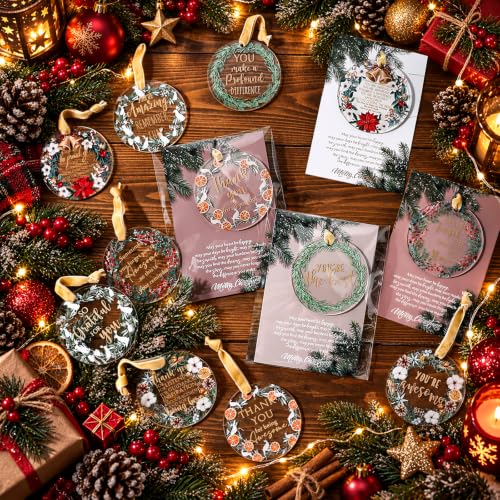 Thyle 24 Pack Vintage Christmas Ornaments with Thank You Cards – 12 Designs, 3 inch (Gold Lanyard)