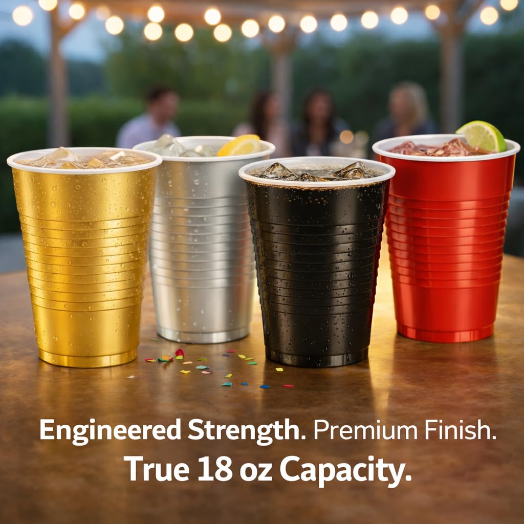 Silver Solid Color Premium Heavy Weight Plastic Cup (18 Oz.) 50 Count - Elegant & Durable, Perfect for Parties, Weddings & Everyday Use