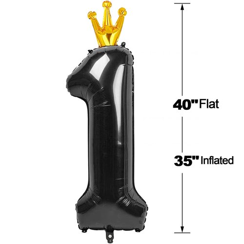 40 Inch Black 1 Balloon for First Birthday, Black One 1st Number Balloon Birthday Decorations for Girl Boy, 10th 21st, Giant Number 1 Balloon.