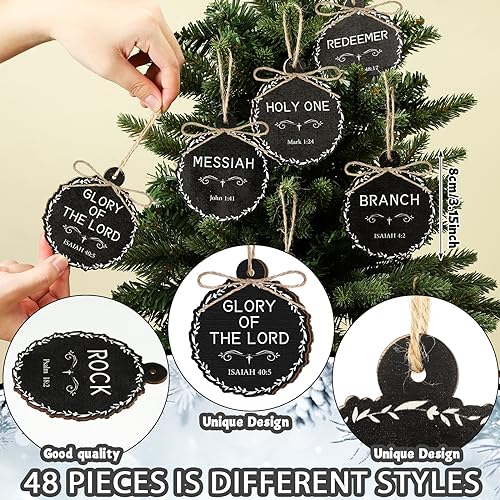 48 Pcs Jesus Christmas Ornaments Set - Wooden Holiday Decorations for Tree & Crafts