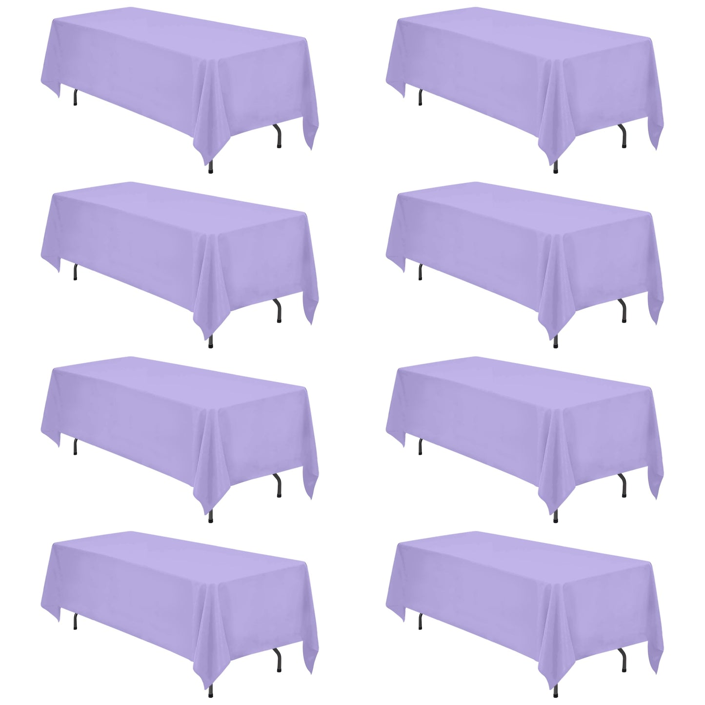 BRILLMAX 8 Pack Lavender Tablecloths 70 x 120 Inch for 6ft & 8ft Rectangle Tables - 150 GSM Polyester Fabric, Universal Fit, Water, Stain & Wrinkle Resistant Cloth Cover for Wedding Banquet Dining