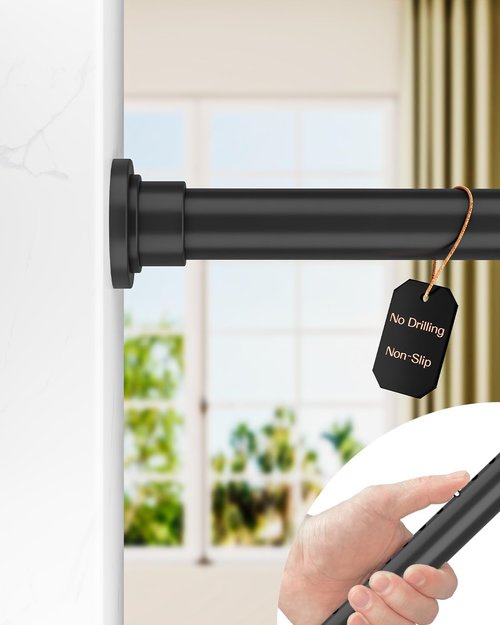 ALLZONE Tension Curtain Rod - Heavy Duty Adjustable No-Drill Design | 83-123 Inches, Black