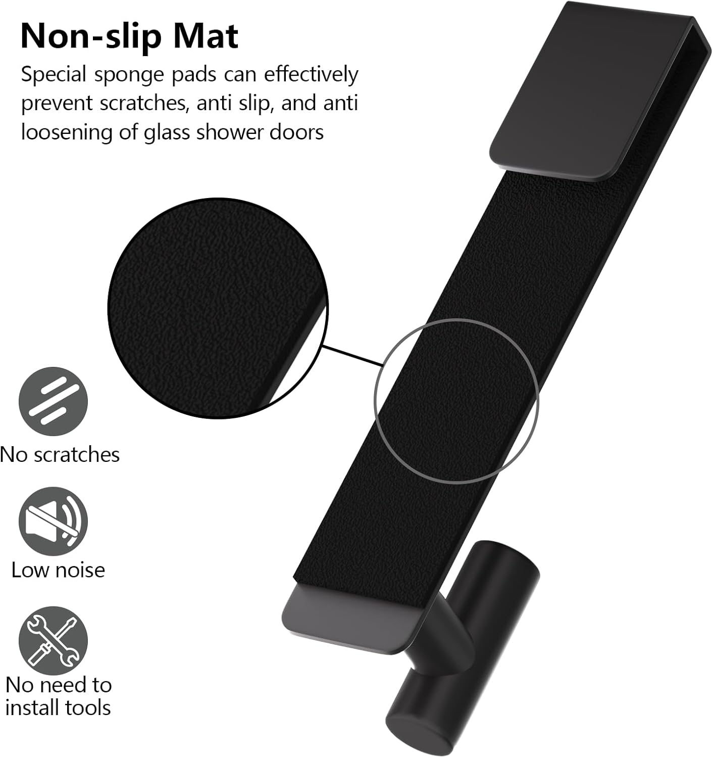 PMMASTO Shower Door Hooks - Heavy-Duty Stainless Steel Towel Hooks for Frameless Glass Doors | 7.5 Inch, Black 'T' Shape (2 Pack)