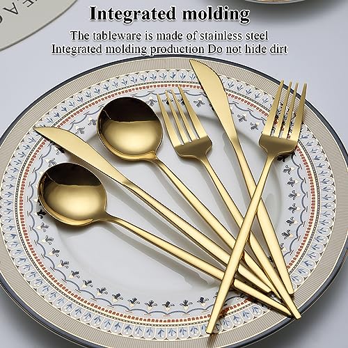 Evanda 60-Piece Gold Silverware Set for 20 - Titanium Gold Plated Flatware for Wedding & Parties - Variation 2. 60 Piece B