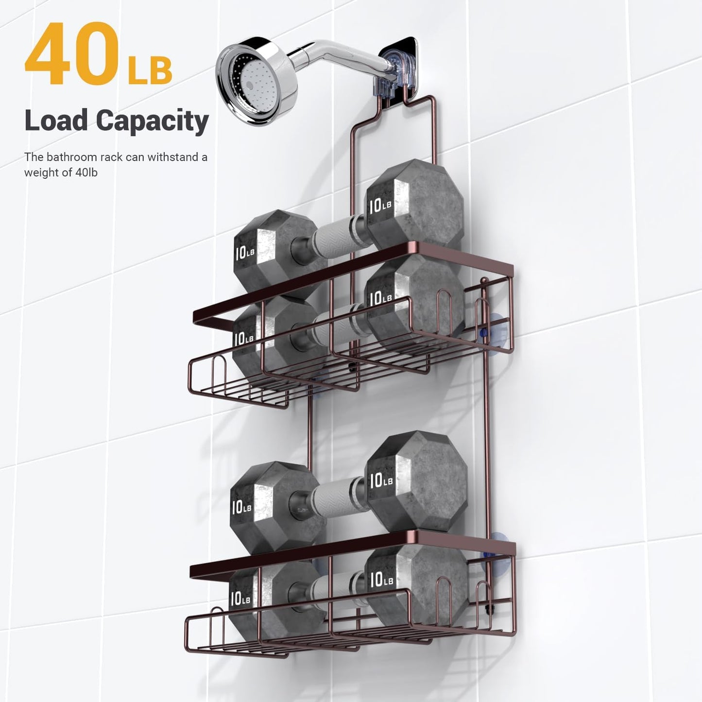 AKTECKE Shower Caddy | Rustproof Hanging Bathroom Organizer - No Drilling, Over Showerhead - Bronze