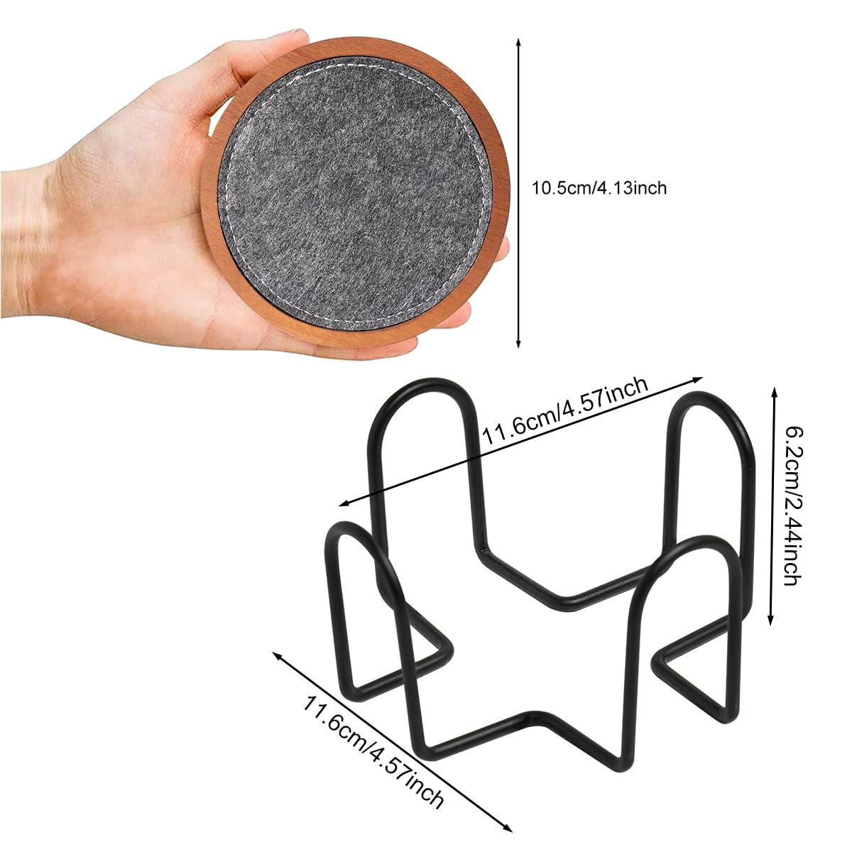 Wood Coaster for Drinks, Set of 5, Absorbent and Insulation Felt Stackable Cup Holders, Coasters for Wooden Table,4.15 inch