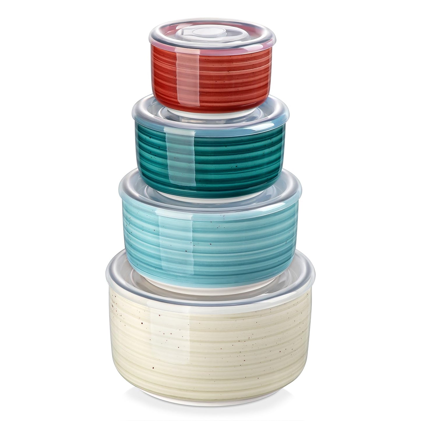 vancasso Ceramic Serving Bowls With Lids Set of 4, Airtight Nesting Bowls for Food Storage, Meal Prep, Leftovers, Microwave and Dishwasher Safe, 60/36/20/10 oz