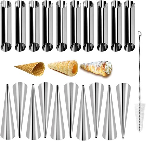 Guowall Stainless Steel Cream Horn Mold - Reusable Pastry Mould for Baking Cannoli & Croissants (20 Pcs)