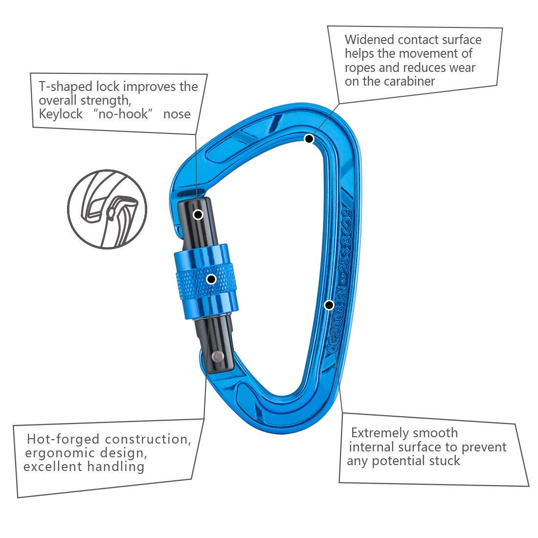 Kailas Locking Climbing Carabiners Rock Clips Heavy Duty Steel UIAA Certified 25KN Screw Gate D Shape for Rappelling and Mountaineering