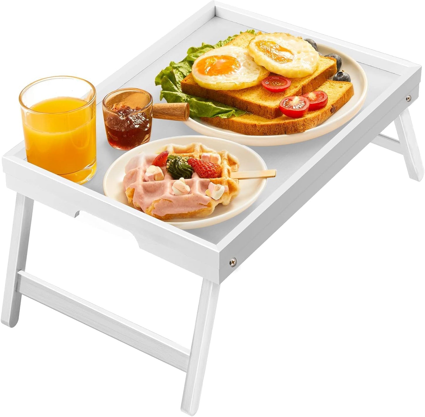 Pipishell Bamboo Bed Tray - Versatile Folding Snack Table for Breakfast & Work | White Finish