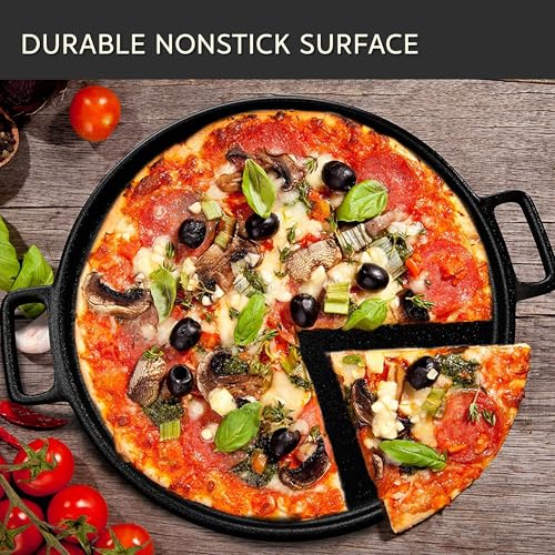 Cast Iron Pizza Pan 14-Inch Even-Heating Cookware for Oven Grill Campfire