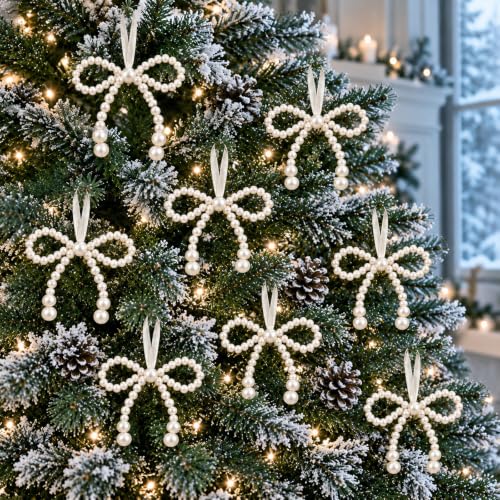 24 Pcs Christmas Pearl Bow Ornaments Set for Tree Wreath Decor
