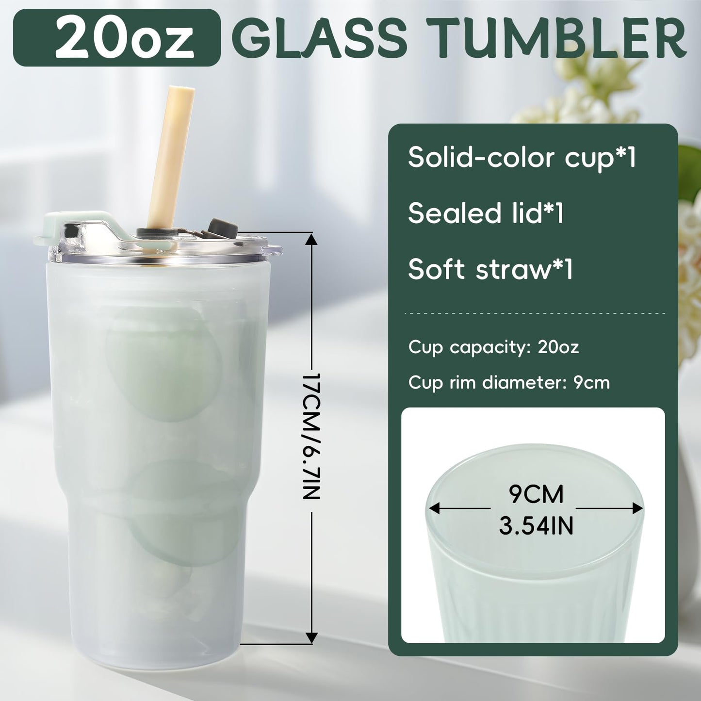 Iced Coffee Cups with Lids: Coffee Bar Accessories - Ribbed Glass Tumbler with Silicone Straw and Lid - 20oz Leak Proof Reusable Glass Cups and Tumblers with Lid and Silicone Straws(1Pcs-Blue)