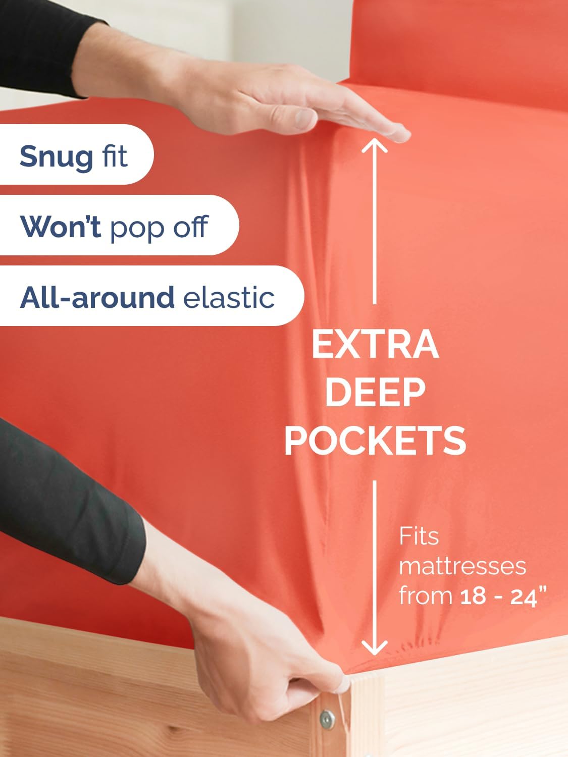 Skiennix Extra Deep Split King Sheet Set - 7 Piece Breathable Cooling Bedding - Soft Wrinkle-Free Coral