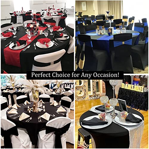 Black 5FT Round Spandex Tablecloth - Stretchable, Washable, Fitted for Wedding & Party Tables - 4 Pack