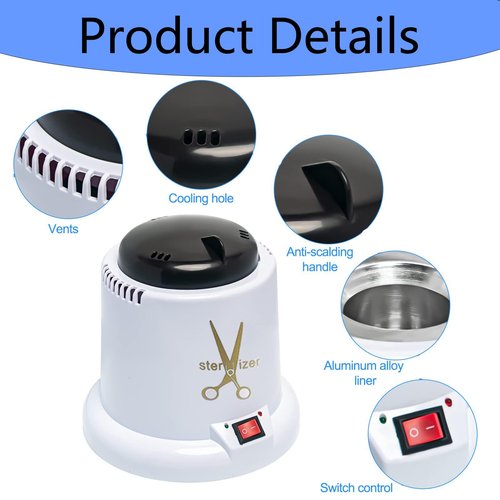 GoLashFun Nail Tool Sterilizer Machine,High Temperature Sterilizer Nail Tool Cleaning Pot for Nail Art Salon,Hair Cutting Scissors Cleaning Equipment (White with Glass Bead)