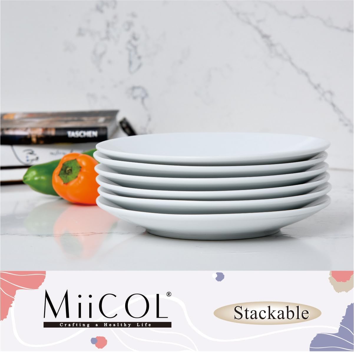 Miicol Small Dessert Plates - Set of 6 Ceramic White Appetizer Plates | 6-Inch Mini Porcelain Serving Dishes for Cake, Bread, Salad, Snack