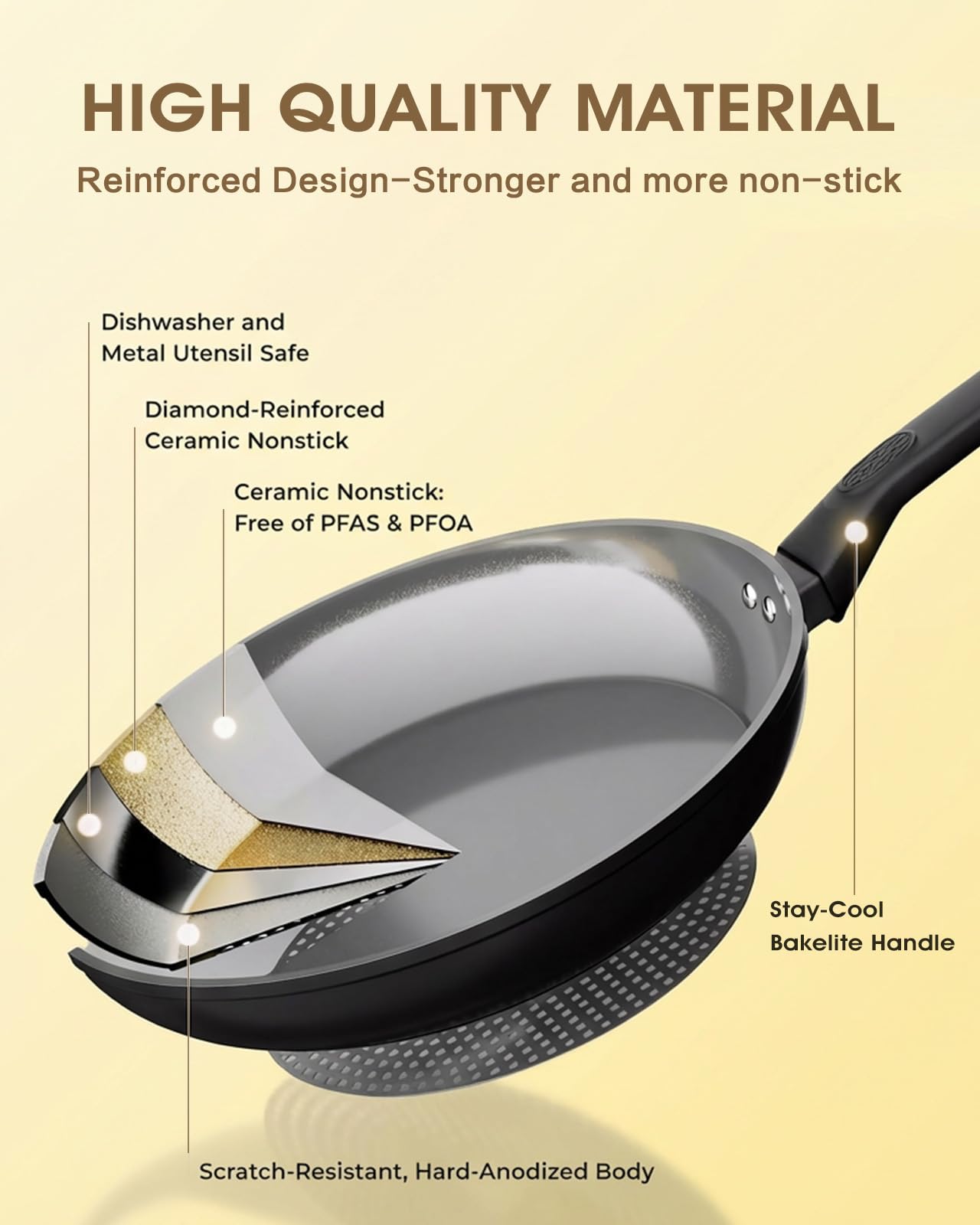 UFIRE 9.5 Inch Nonstick Frying Pan Skillet, Ceramic Frying Pan, Non Toxic Healthy Ceramic Coating, Suitable for All Stovetops, PTFE PFOA PFOS Free, Black